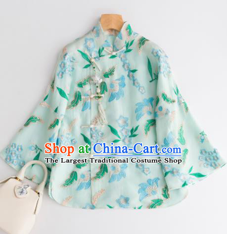 Chinese Traditional National Costume Tang Suit Green Blouse Upper Outer Garment for Women