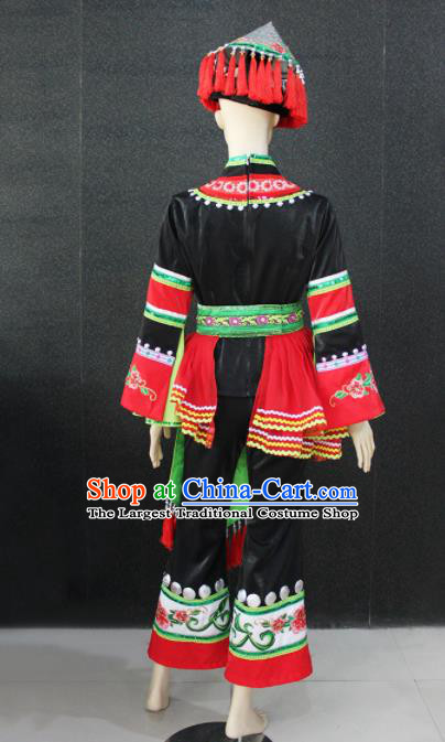Chinese Traditional Maonan Nationality Black Clothing Ethnic Folk Dance Costume for Women