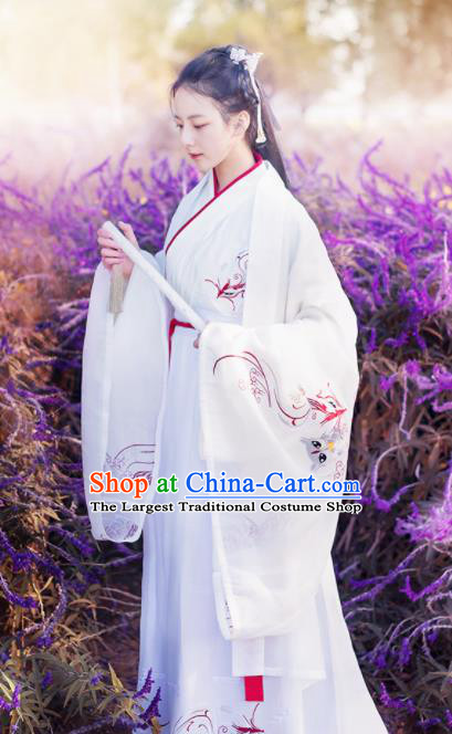 Chinese Ancient Peri White Hanfu Dress Traditional Jin Dynasty Swordswomen Historical Costume for Women
