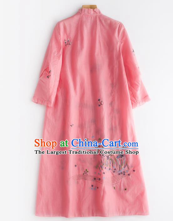 Chinese Traditional National Costume Tang Suit Embroidered Cheongsam Pink Qipao Dress for Women