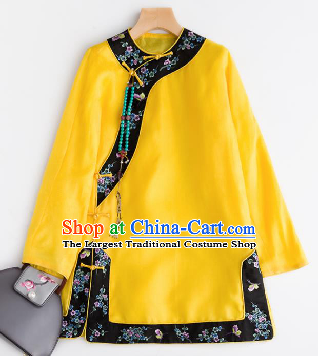 Chinese Traditional National Costume Tang Suit Yellow Blouse Upper Outer Garment for Women
