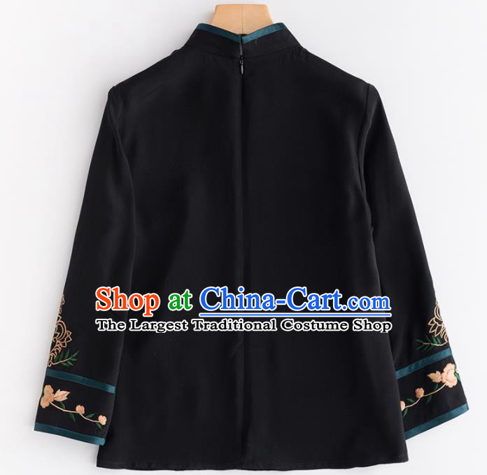 Chinese Traditional National Costume Tang Suit Upper Outer Garment Black Jacket for Women