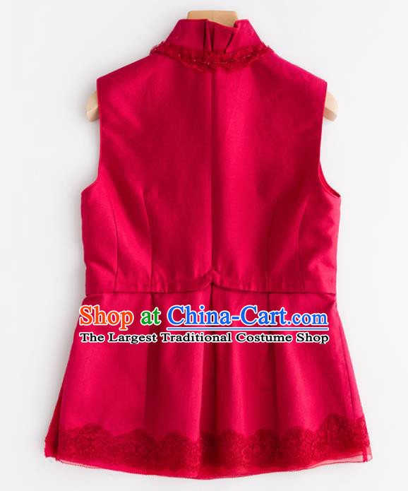 Traditional Chinese National Costume Tang Suit Rosy Vest Upper Outer Garment for Women