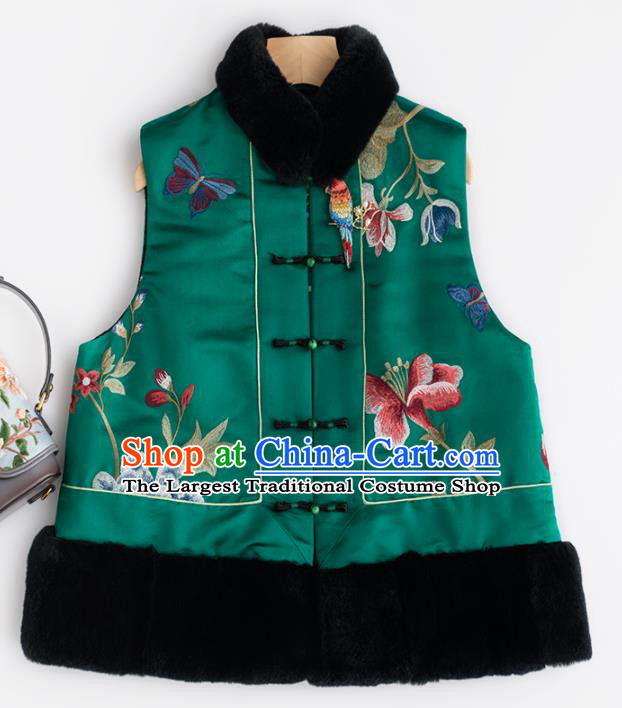 Traditional Chinese National Costume Tang Suit Green Waistcoat Upper Outer Garment for Women