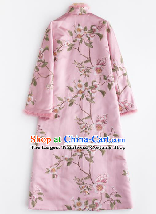 Chinese Traditional Tang Suit Pink Dust Coat National Costume Upper Outer Garment for Women