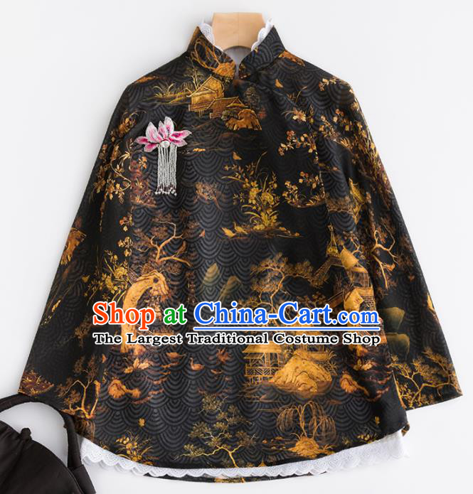 Chinese Traditional Tang Suit National Costume Upper Outer Garment Black Jacket for Women