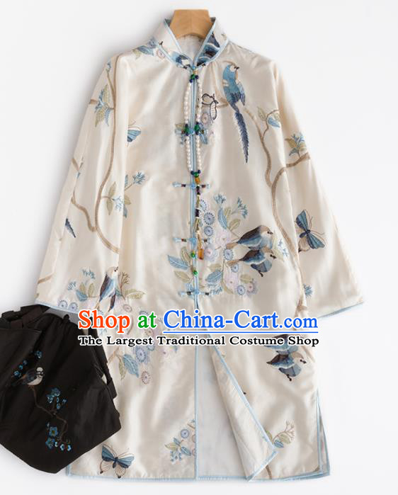 Chinese Traditional Tang Suit White Dust Coat National Costume Upper Outer Garment for Women