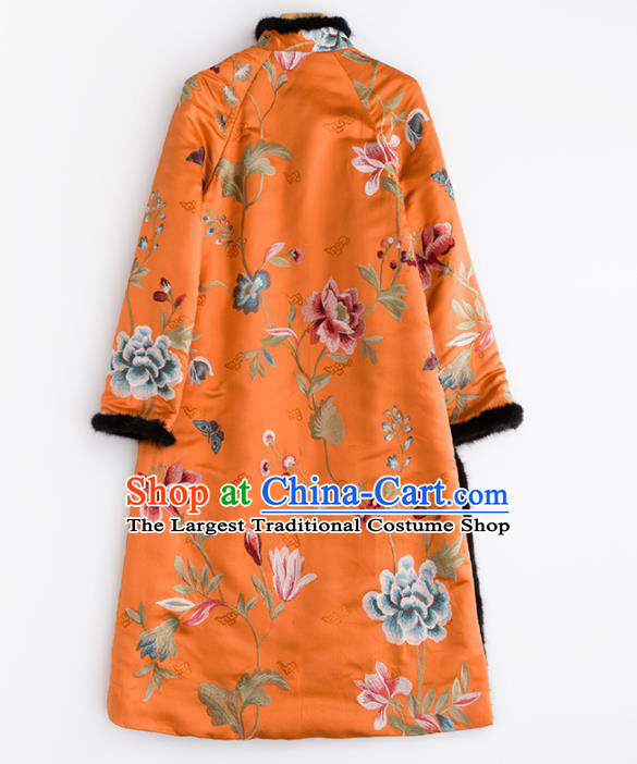Chinese Traditional National Winter Costume Tang Suit Orange Cheongsam Cotton Padded Qipao Dress for Women