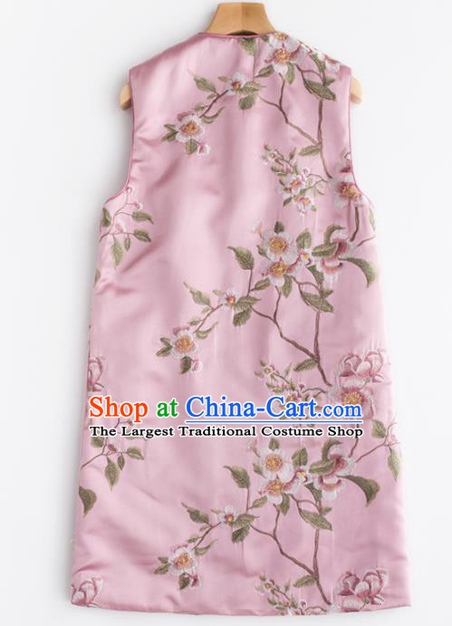 Traditional Chinese National Costume Tang Suit Pink Cotton Padded Waistcoat for Women