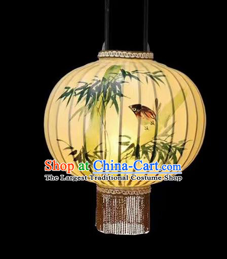 Chinese Traditional Ink Painting Bamboo Round Lantern Handmade New Year Palace Lanterns