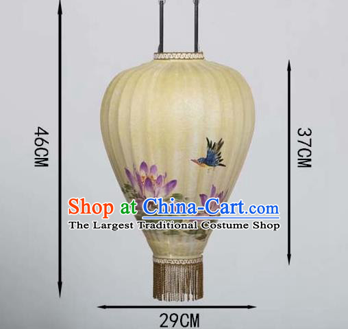 Chinese Traditional Ink Painting Lotus Hanging Lantern Handmade New Year Palace Lanterns