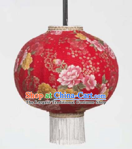 Chinese Traditional Printing Peony Red Hanging Lantern Handmade Craft New Year Palace Lanterns