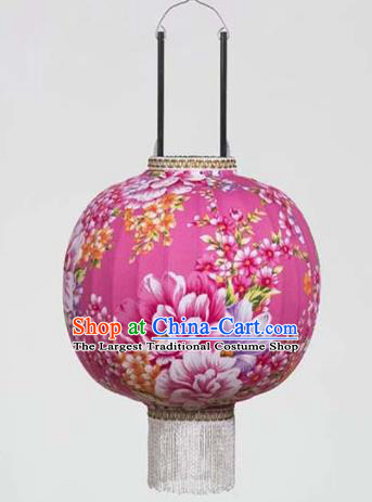 Chinese Traditional Printing Peony Rosy Hanging Lantern Handmade Craft New Year Palace Lanterns