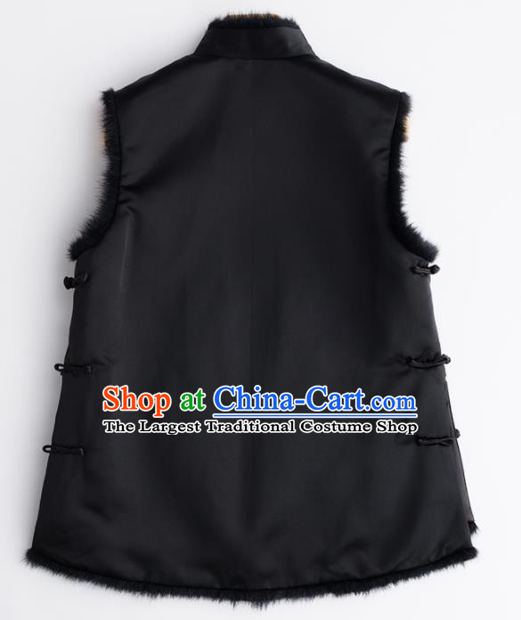 Traditional Chinese National Costume Embroidered Cranes Black Vest Tang Suit Waistcoat for Women