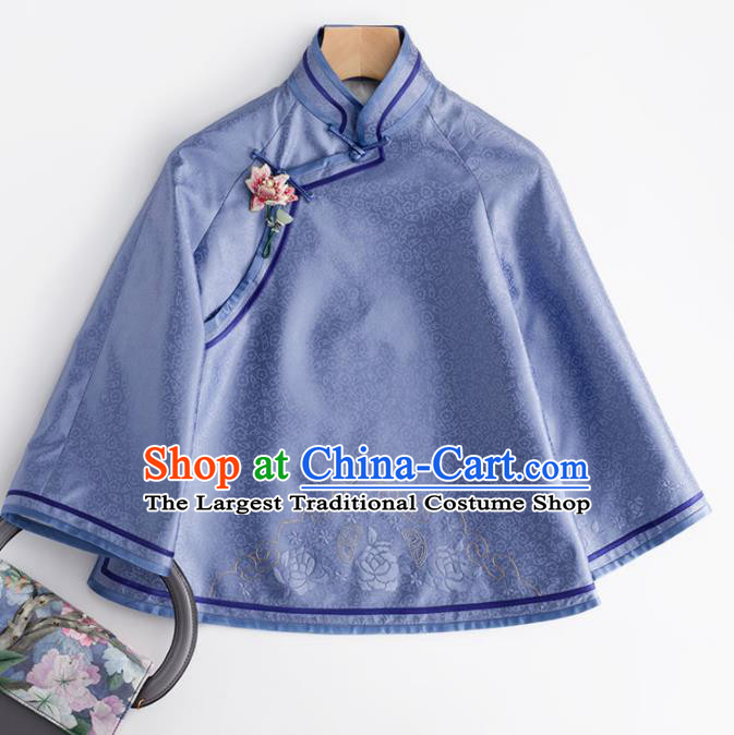 Chinese Traditional National Costume Tang Suit Upper Outer Garment Purple Silk Blouse for Women