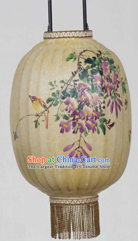 Chinese Traditional Ink Painting Wisteria Lantern Handmade New Year Palace Lanterns