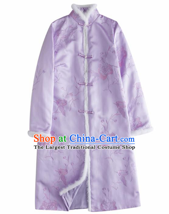 Chinese Traditional Costume National Tang Suit Lilac Coat Outer Garment for Women
