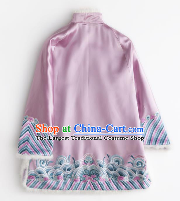 Chinese Traditional National Costume Tang Suit Upper Outer Garment Embroidered Dragon Phoenix Pink Shirts for Women