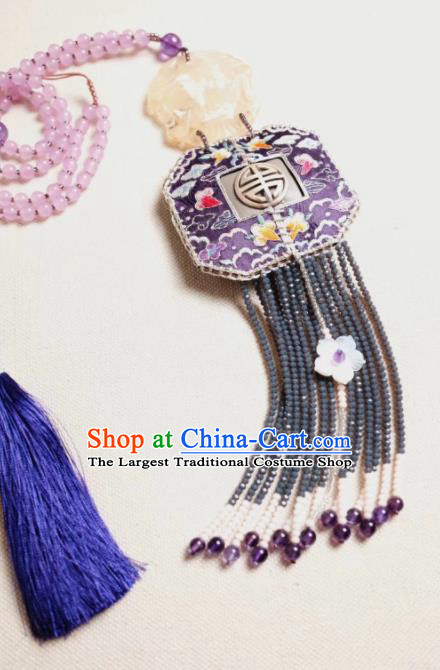 Chinese Traditional Jewelry Accessories Classical Pressure Front Embroidered Sachet Tassel Necklace for Women