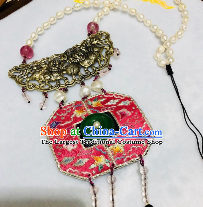 Chinese Traditional Jewelry Accessories Classical Embroidered Tassel Jade Necklace for Women