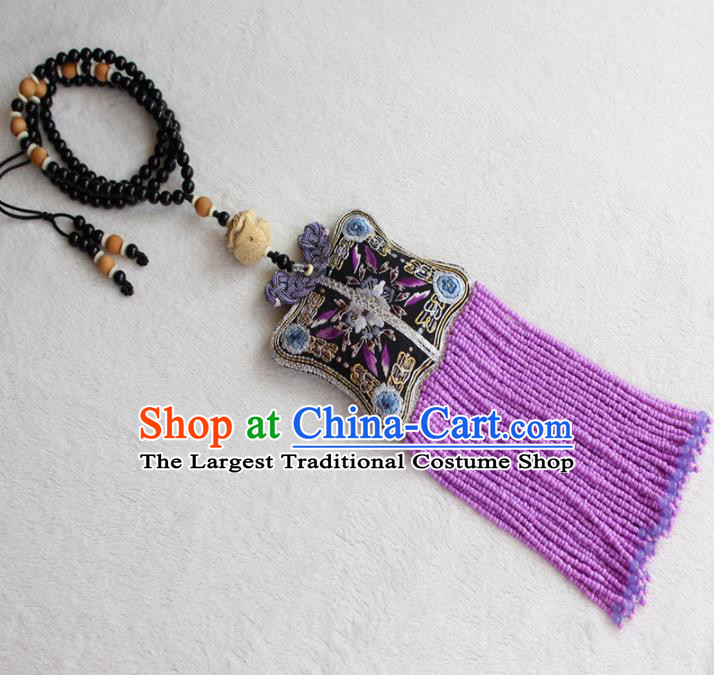 Chinese Traditional Waist Accessories Classical Sachet Embroidered Purple Tassel Pendant for Women