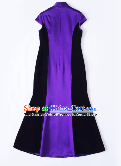 Chinese Traditional Costume National Cheongsam Embroidered Purple Qipao Dress for Women