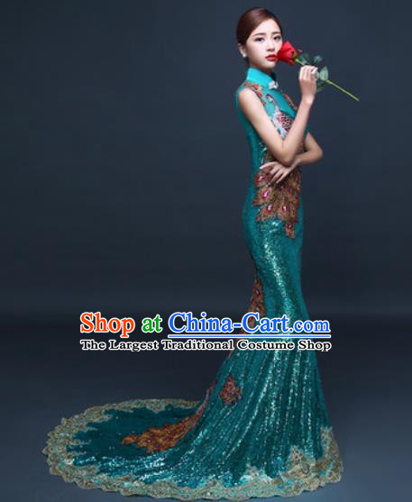 Chinese Traditional Wedding Costume Classical Green Trailing Full Dress for Women