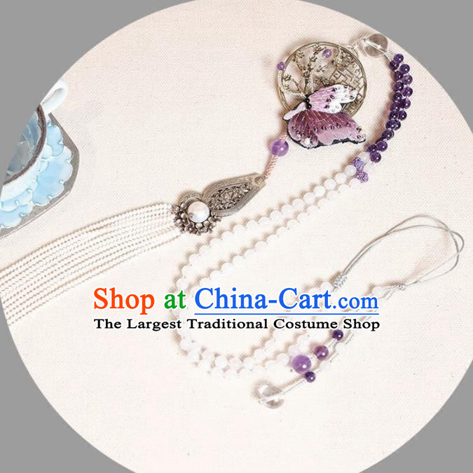 Chinese Traditional Jewelry Accessories Classical Pressure Front Embroidered Butterfly Tassel Brooch for Women