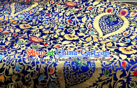Chinese Traditional Buddhism Pattern Design Royalblue Brocade Silk Fabric Tibetan Robe Fabric Asian Material