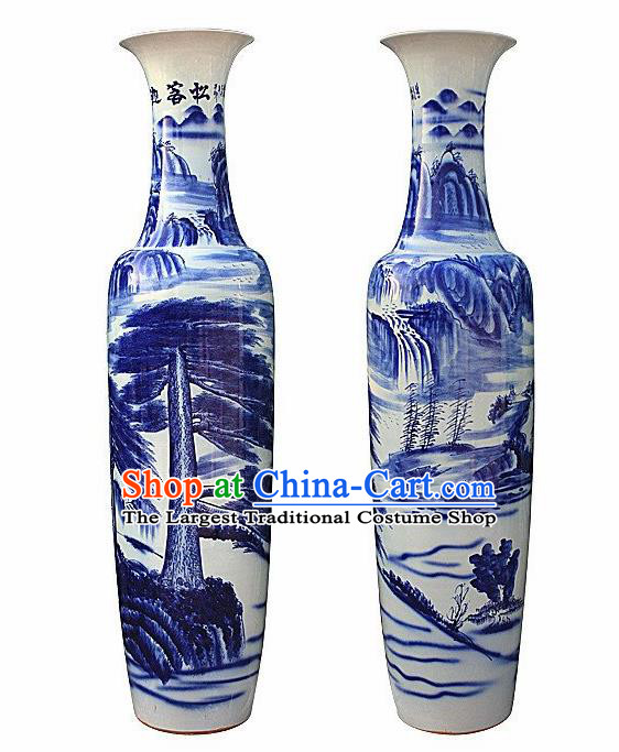 Chinese Jingdezhen Ceramic Handicraft Traditional Blue and White Porcelain Landscape Painting Vase