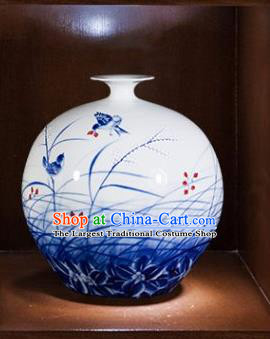 Chinese Traditional Blue and White Porcelain Orchid Pomegranate Vase Jingdezhen Ceramic Handicraft