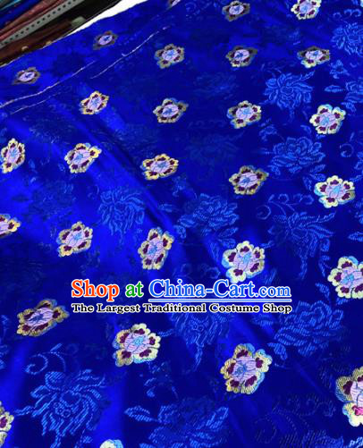 Chinese Traditional Buddhism Peony Flowers Pattern Design Royalblue Brocade Silk Fabric Tibetan Robe Satin Fabric Asian Material