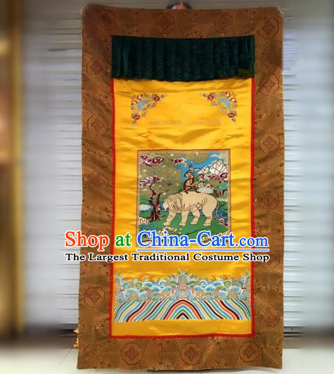 Chinese Traditional Buddhism Golden Brocade Curtain Decoration Vajrayana Buddhist Altar Portiere