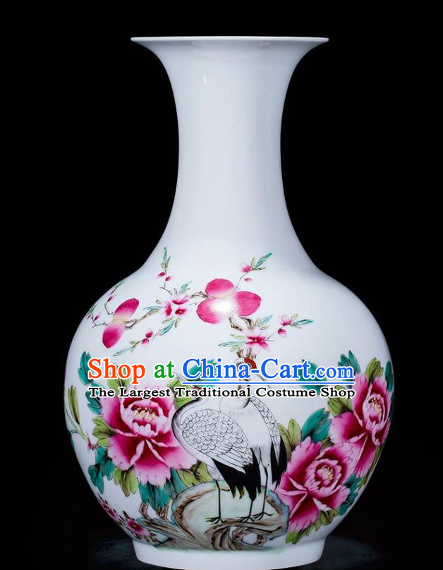 Chinese Traditional Painting Birds Crane Enamel Design Vase Jingdezhen Ceramic Handicraft