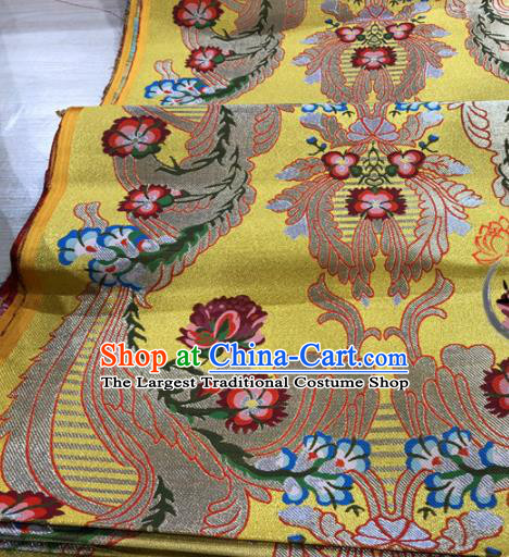 Chinese Traditional Buddhism Phoenix Pattern Yellow Brocade Silk Fabric Tibetan Robe Satin Fabric Asian Material