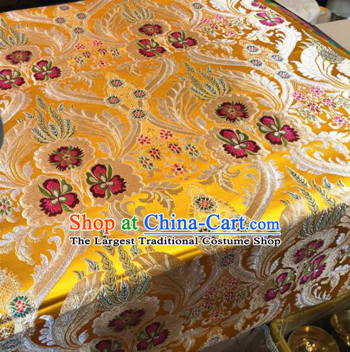 Chinese Traditional Buddhism Rosette Pattern Golden Brocade Silk Fabric Tibetan Robe Satin Fabric Asian Material