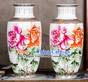 Chinese Traditional Printing Rich Peony Enamel Vase Jingdezhen Ceramic Handicraft