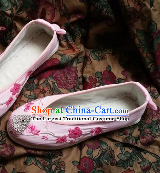 Chinese Ancient Princess Pink Shoes Traditional Wedding Cloth Shoes Hanfu Shoes Embroidered Shoes for Women