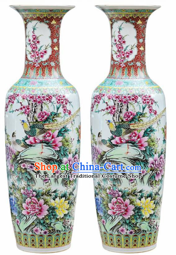 Chinese Traditional Hand Painting Peony Enamel Vase Jingdezhen Ceramic Handicraft