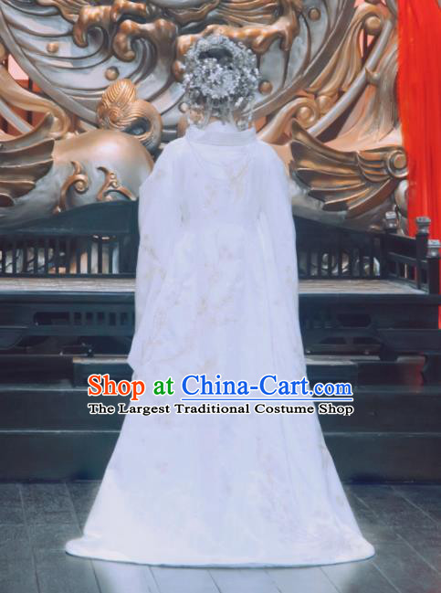 Chinese Drama Queen Dugu Traditional Ancient Sui Dynasty Palace Queen Embroidered Wedding Historical Costume and Headpiece Complete Set