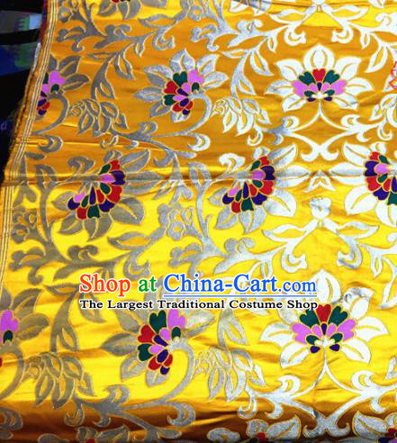 Chinese Traditional Buddhism Twine Lotus Pattern Golden Brocade Silk Fabric Tibetan Robe Satin Fabric Asian Material