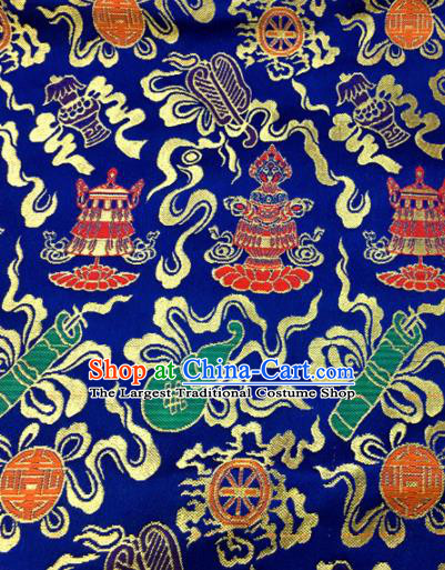 Chinese Traditional Buddhism Calabash Pattern Deep Blue Brocade Silk Fabric Tibetan Robe Satin Fabric Asian Material