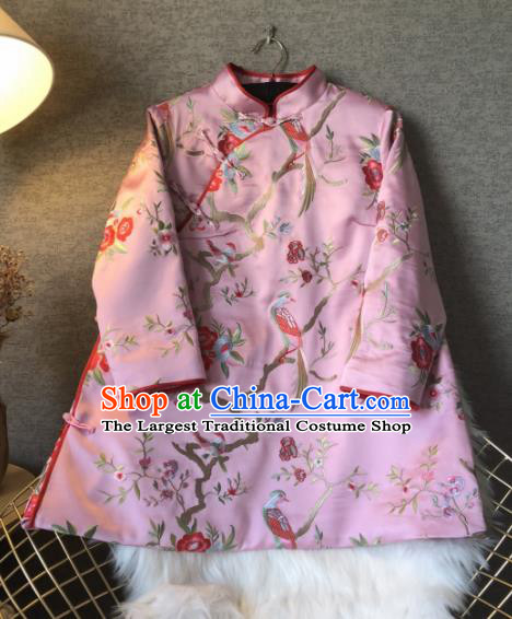 Chinese Traditional National Costume Tang Suit Embroidered Pink Jacket Outer Garment for Women