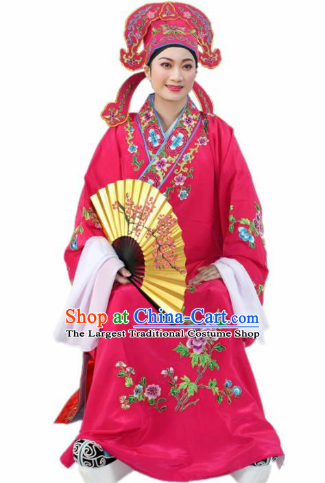 Chinese Ancient Nobility Childe Rosy Embroidered Robe Traditional Peking Opera Niche Costume for Men