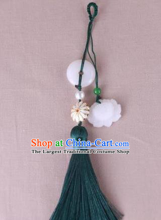 Chinese Traditional Jade Lotus Pendant Hanfu Green Tassel Accessories for Women