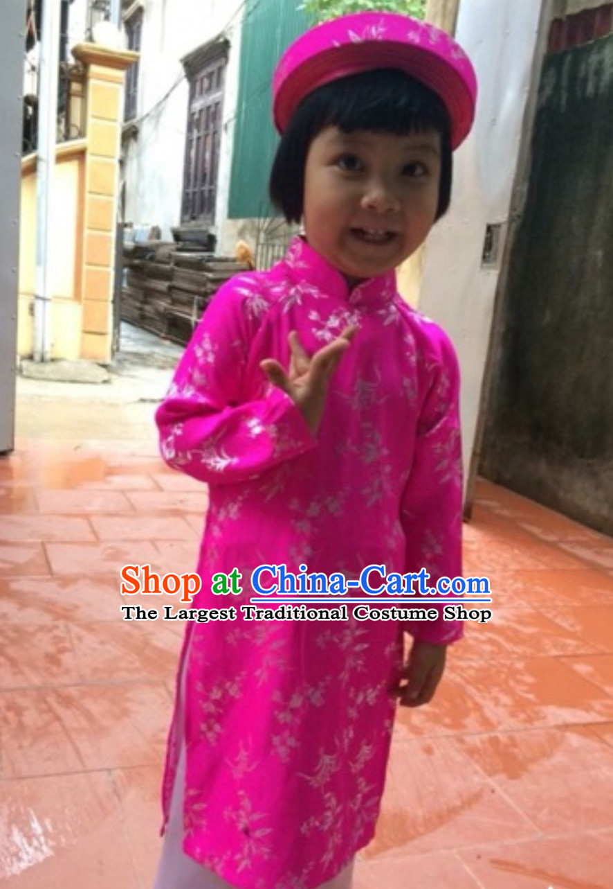 Classical Traditional Vietnam Dress Complete Set for Children Girls