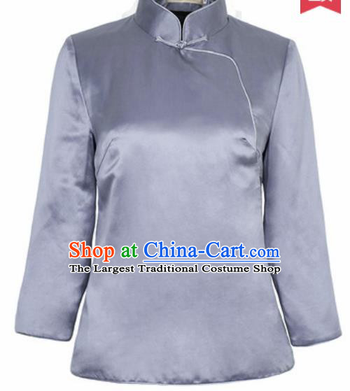 Chinese Traditional Tang Suit Upper Outer Garment Qipao Grey Blouse National Costume for Women