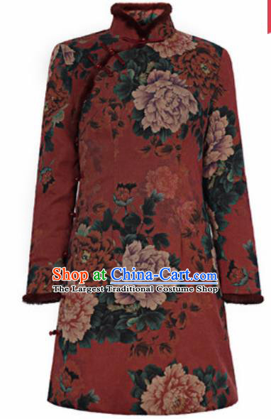 Chinese Traditional Tang Suit Upper Outer Garment Printing Peony Jacket National Costume for Women