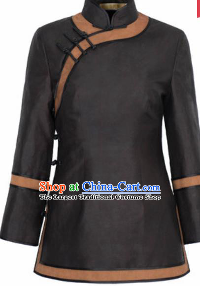 Chinese Traditional Tang Suit Upper Outer Garment Black Silk Jacket National Costume for Women