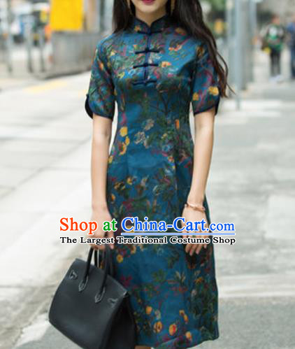 Chinese Traditional Embroidered Green Silk Cheongsam Tang Suit Qipao Dress National Costume for Women